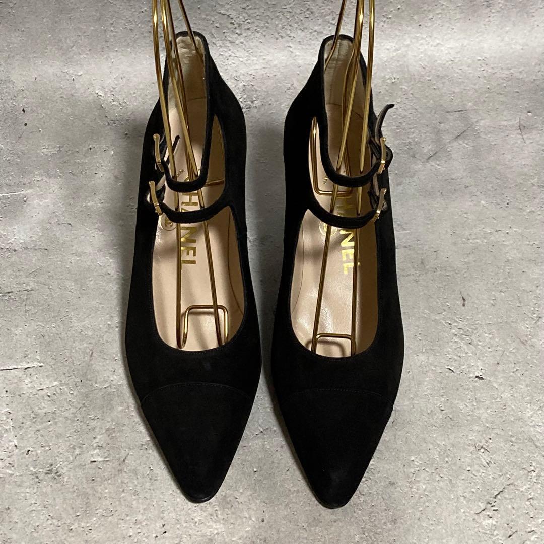 美品　シャネル　CHANEL （37） ダブルストラップ　パンプス　スウェード
