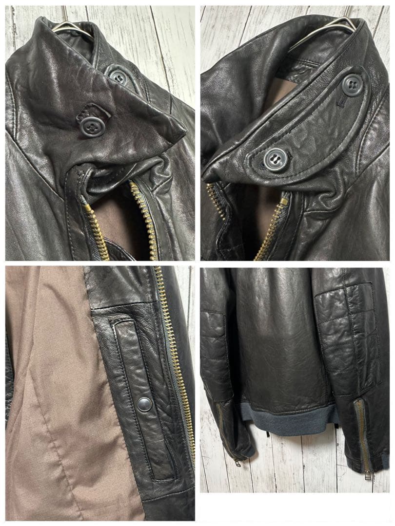 【Johnbull】本革☆シープスキン☆ライダースジャケット　ブラック　L 羊革