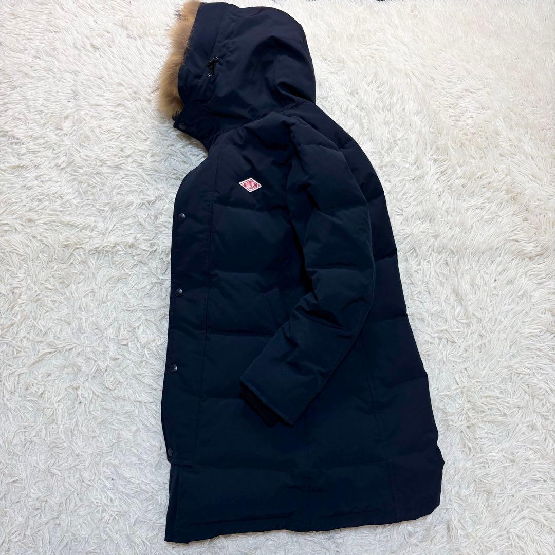 ダントン ダウンコート　ロング　ファー　2way ネイビー 34 タッサーダウン