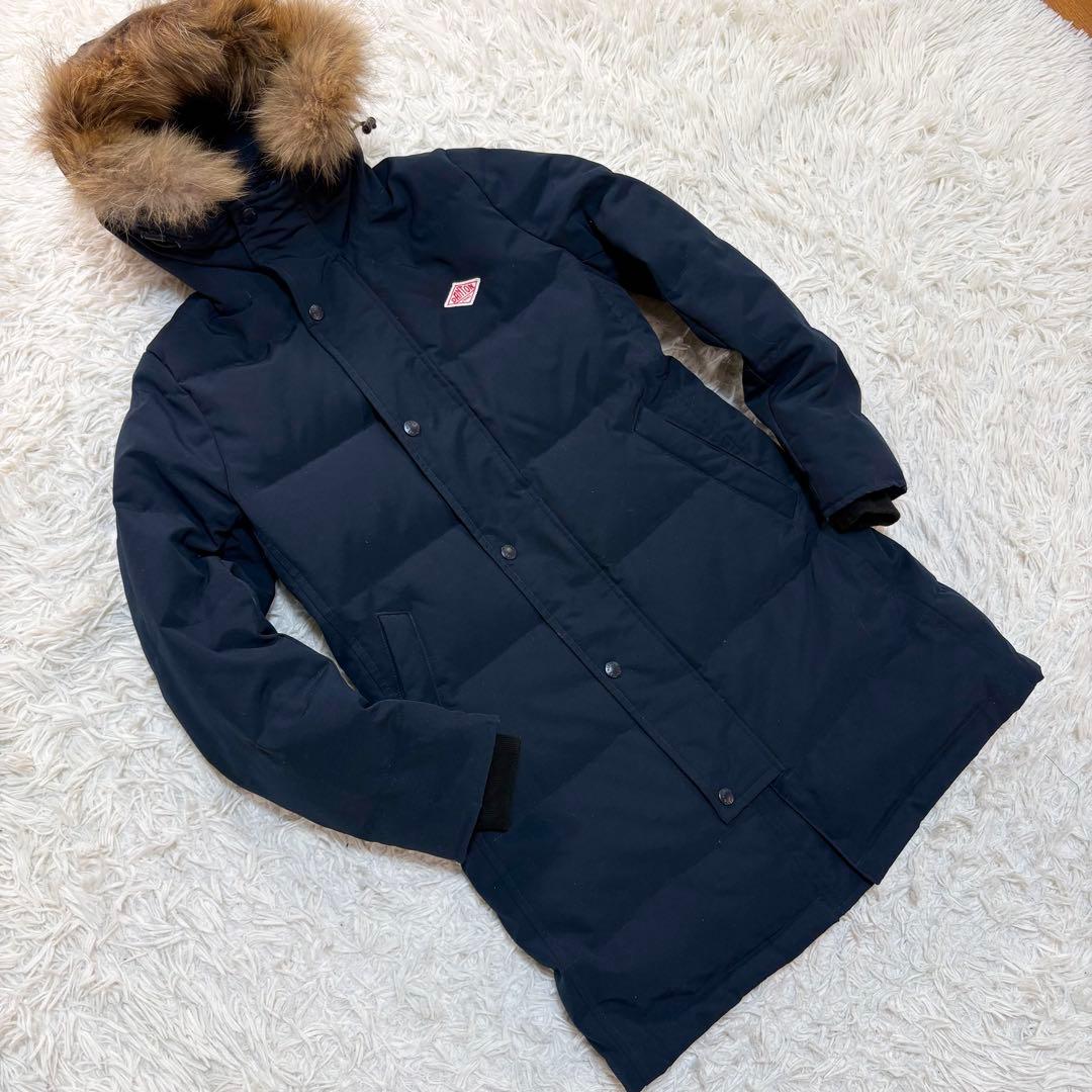 ダントン ダウンコート　ロング　ファー　2way ネイビー 34 タッサーダウン