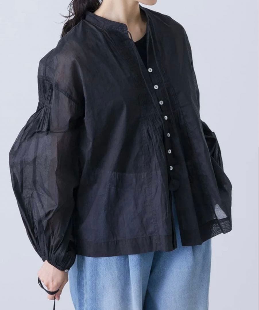 未使用に近い✨かぐれ 25AW コットンオーガンジーブラウス ブラック フリー