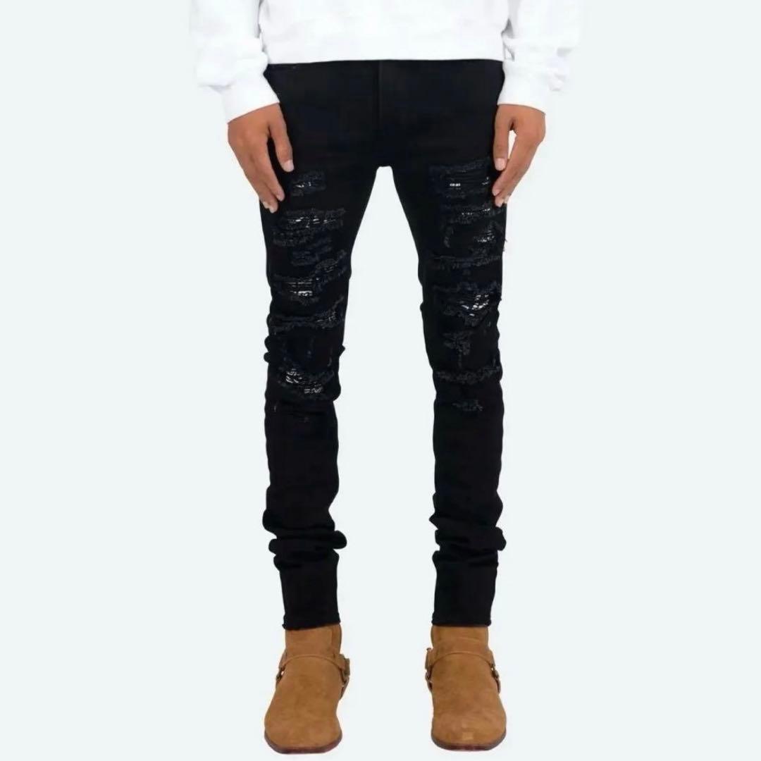 【極美品】mnmlミニマル　ダメージ加工スキニーデニムジーンズ　バンダナ　w30