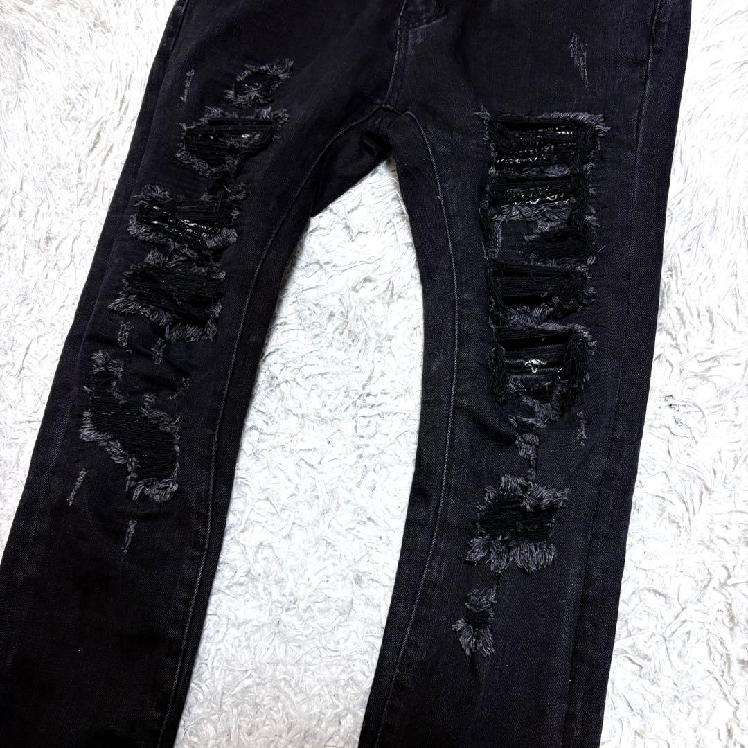 【極美品】mnmlミニマル　ダメージ加工スキニーデニムジーンズ　バンダナ　w30