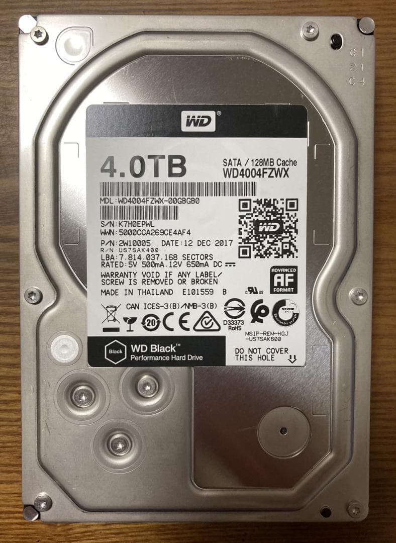 Western Digital WD4004FZWX（3.5 HDD 4TB）