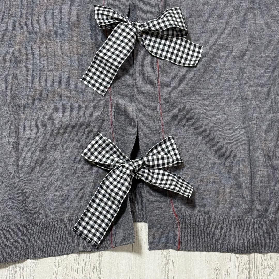 レア　美品　ミュウミュウ　バックリボンニット　半袖ニット　チェックリボン　S
