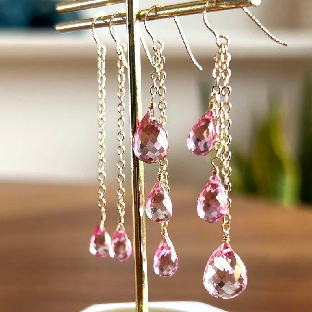 あんみ様　宝石質ピンクトパーズ*14kgfピアス他