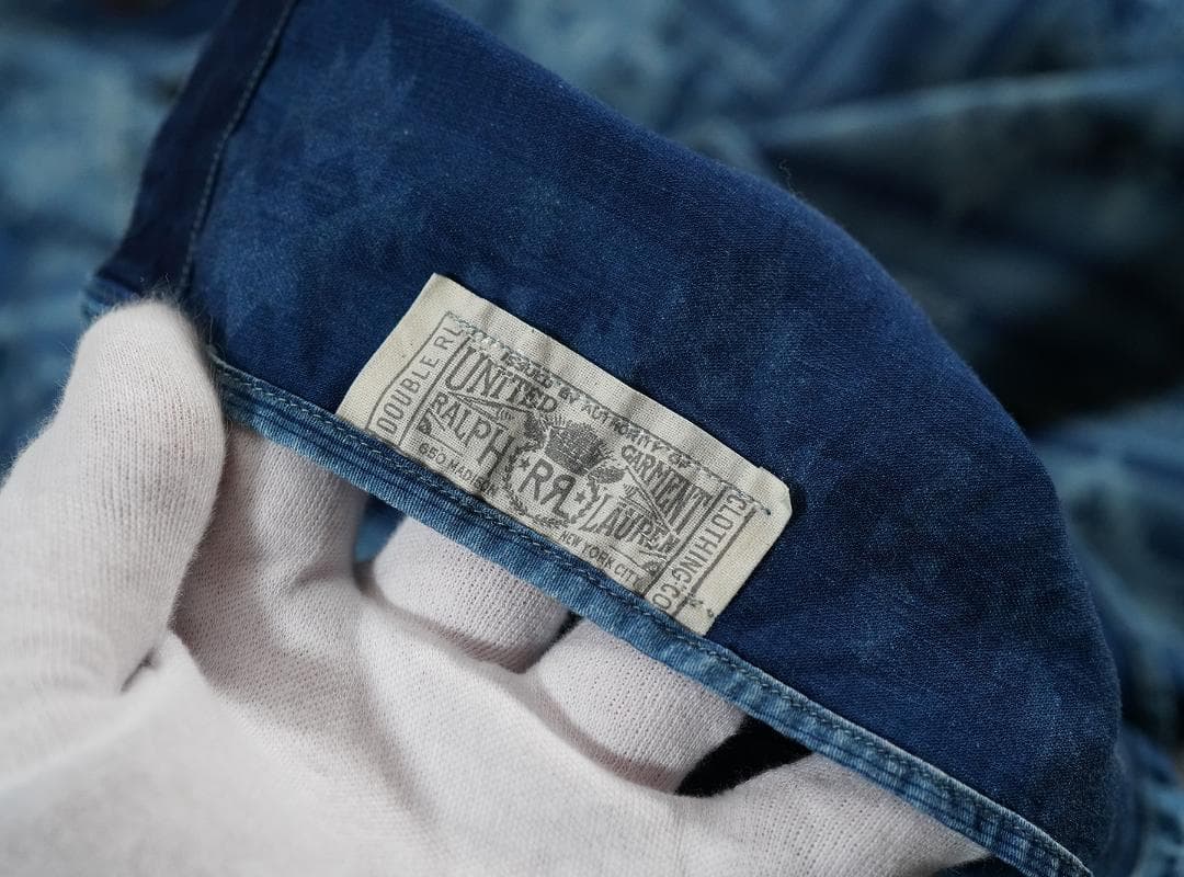 RRL 本藍染め インディゴ コットン サテン ワークシャツ ダブルアールエル