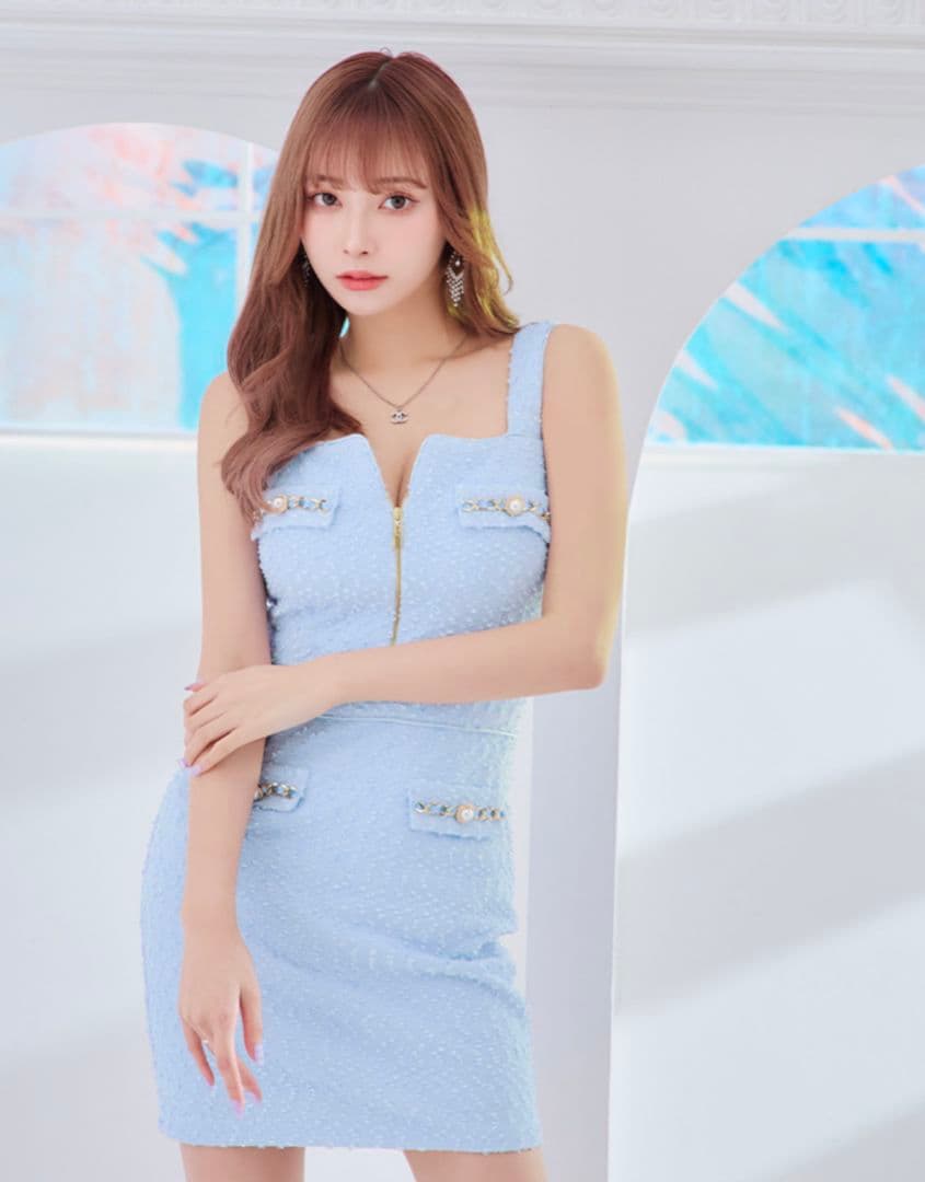 anキャバドレス ブルーノースリーブミニワンピース Sサイズ