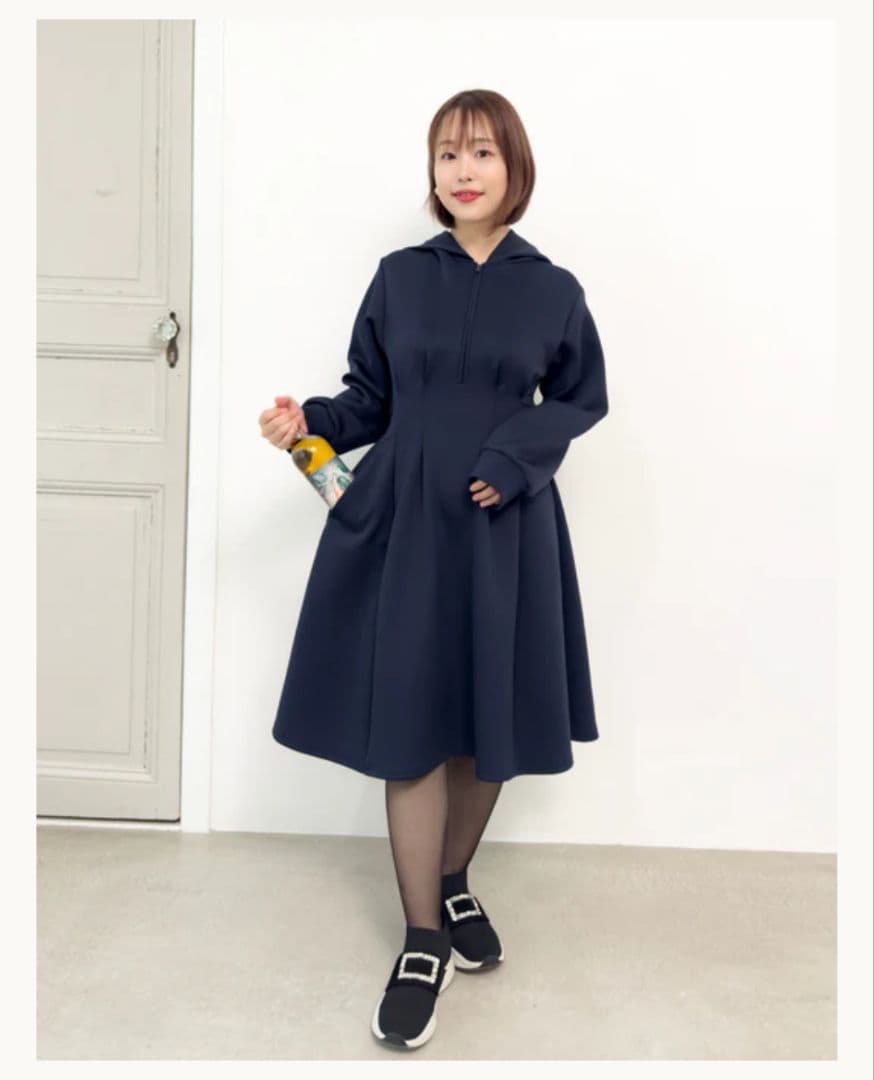 CINEMATIQ　ダブルポケットパーカーワンピ　ネイビー　フリーショート