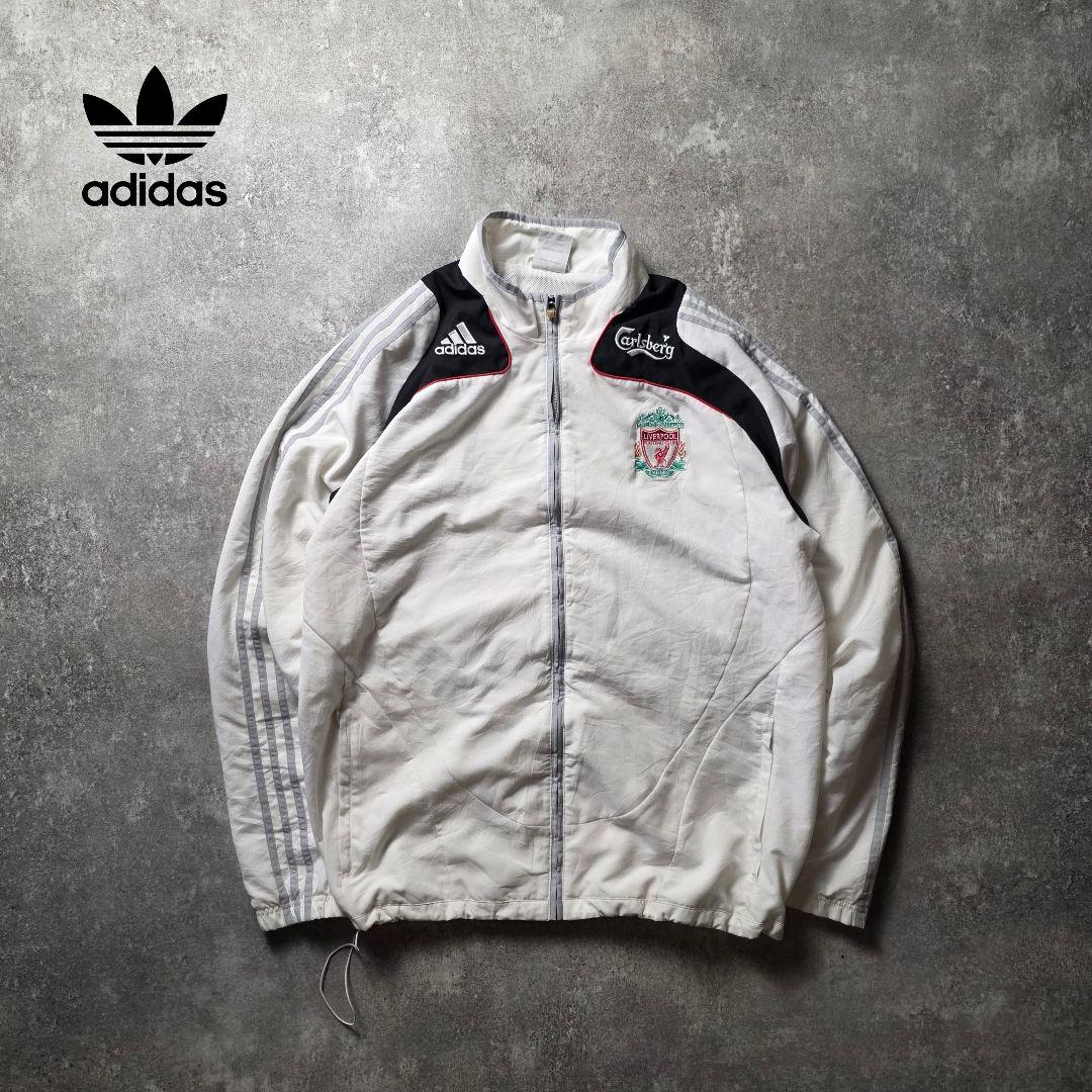 adidasアディダスリヴァプールナイロンジャケットドローコード刺繍ロゴサッカー