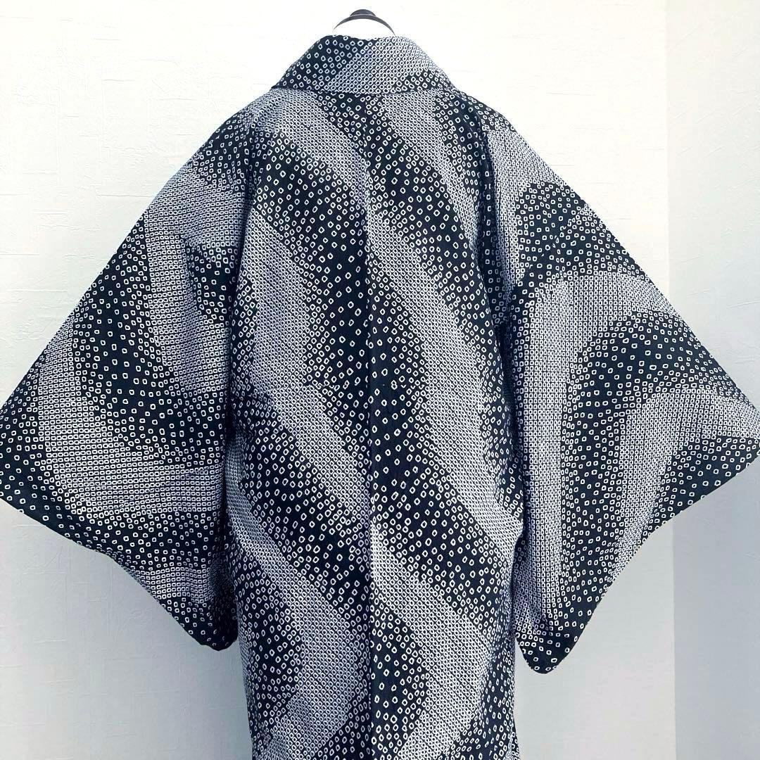 ひまわり 有松鳴海絞り　浴衣　白黒　絞りの曲線　手縫い　No.22-19