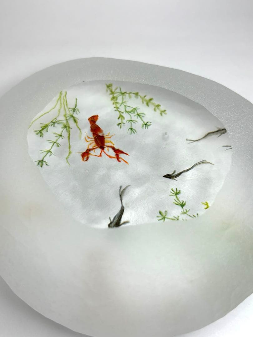 久保裕子さん作　ガラス　ザリガニ　魚　水草　ペーパーウェイト　文鎮　オブジェ