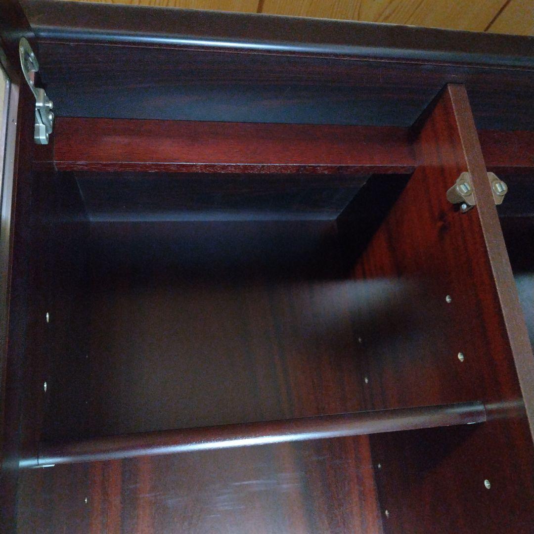 ダークブラウン 木製 ガラス扉本棚 200cm 上下分離可