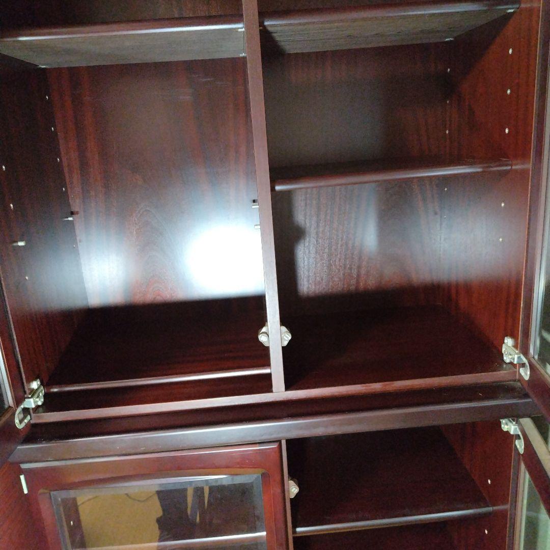 ダークブラウン 木製 ガラス扉本棚 200cm 上下分離可