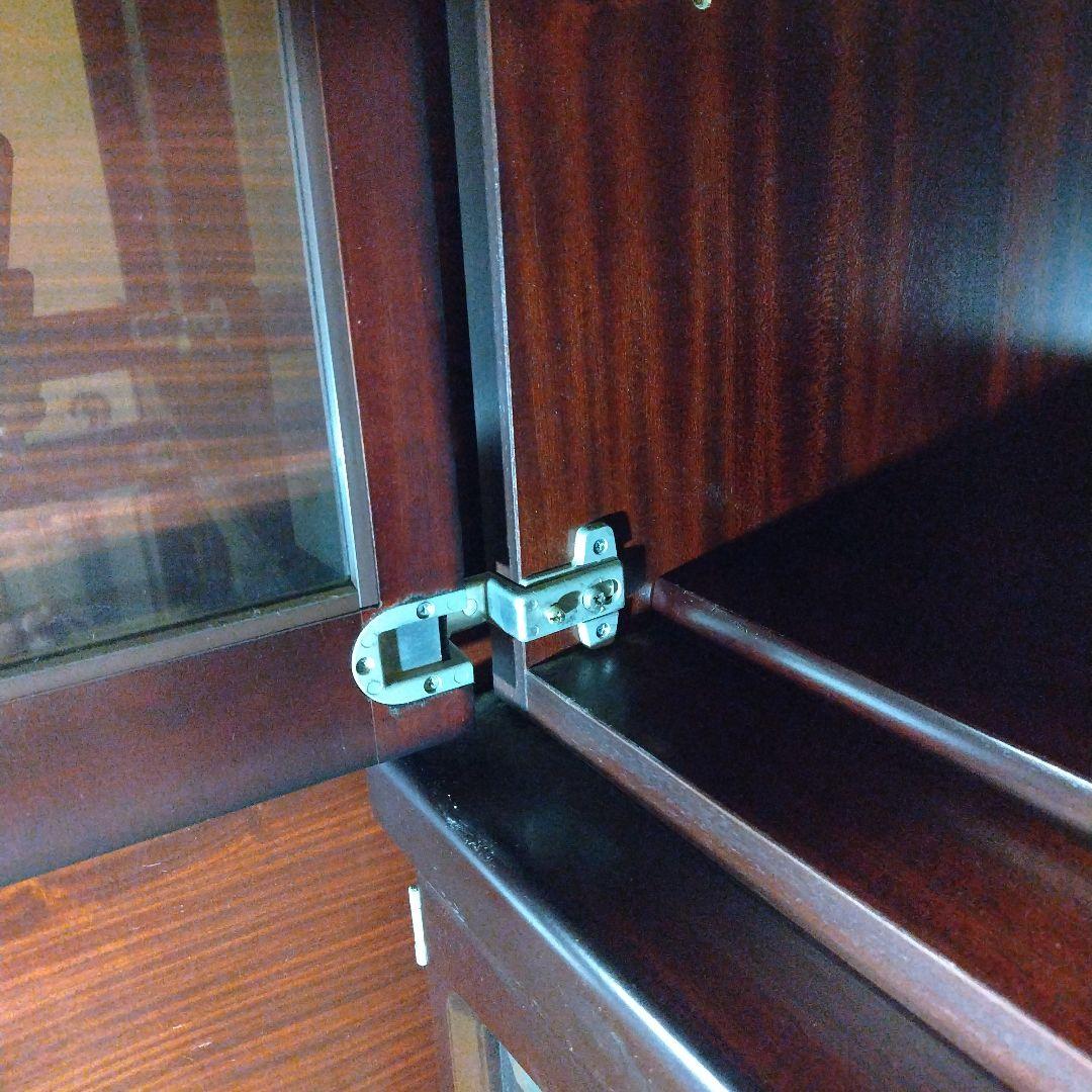 ダークブラウン 木製 ガラス扉本棚 200cm 上下分離可