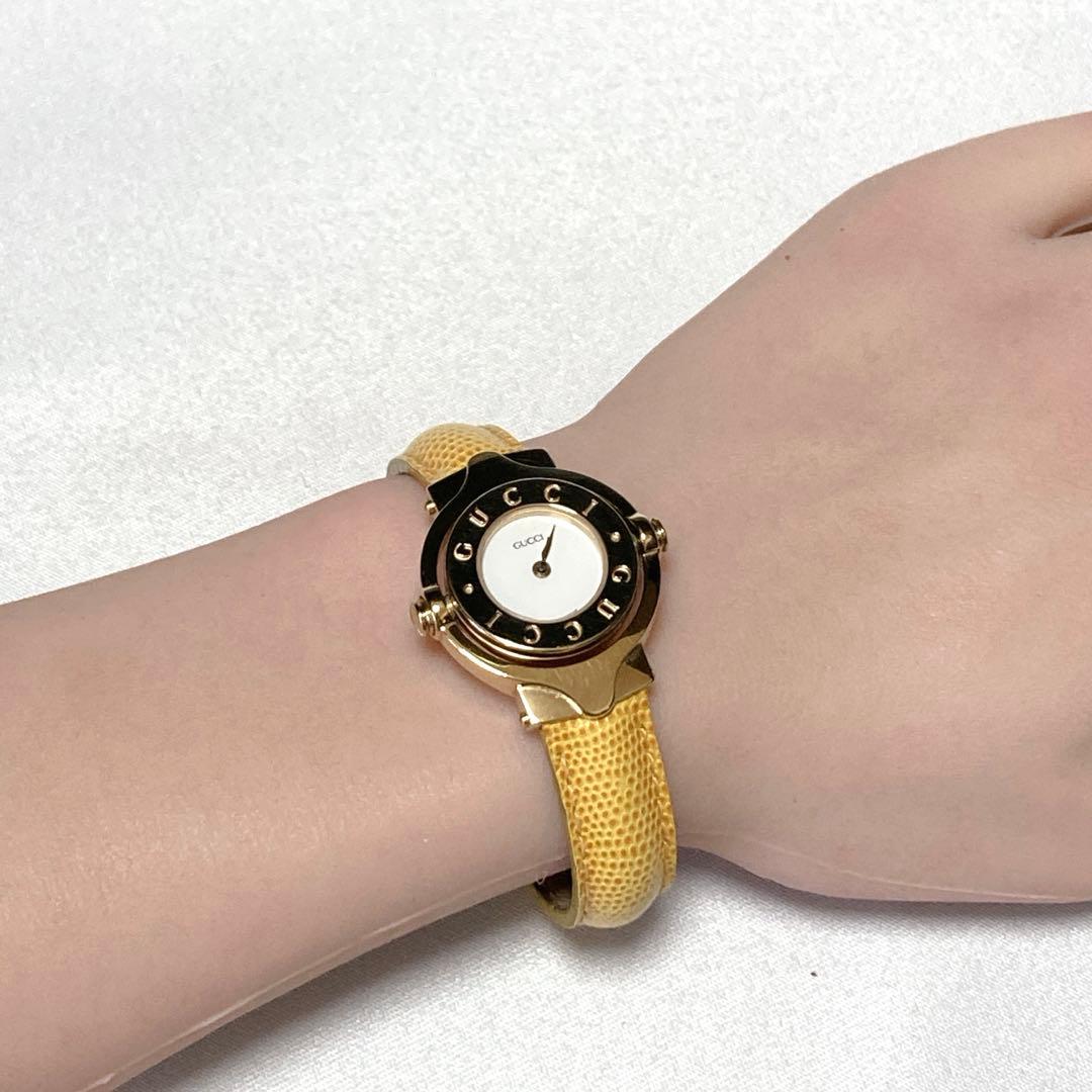 【新品電池/稼働/美品】グッチ 6600L ターンフェイス バングル 腕時計