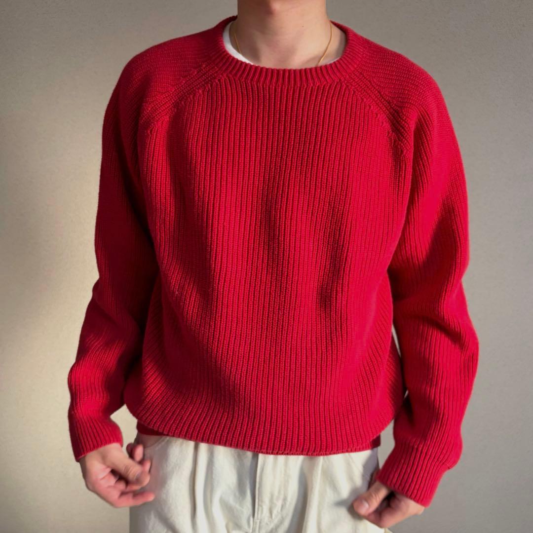 90s USA製 LANDS’END コットンニット ドリフターセーター 赤