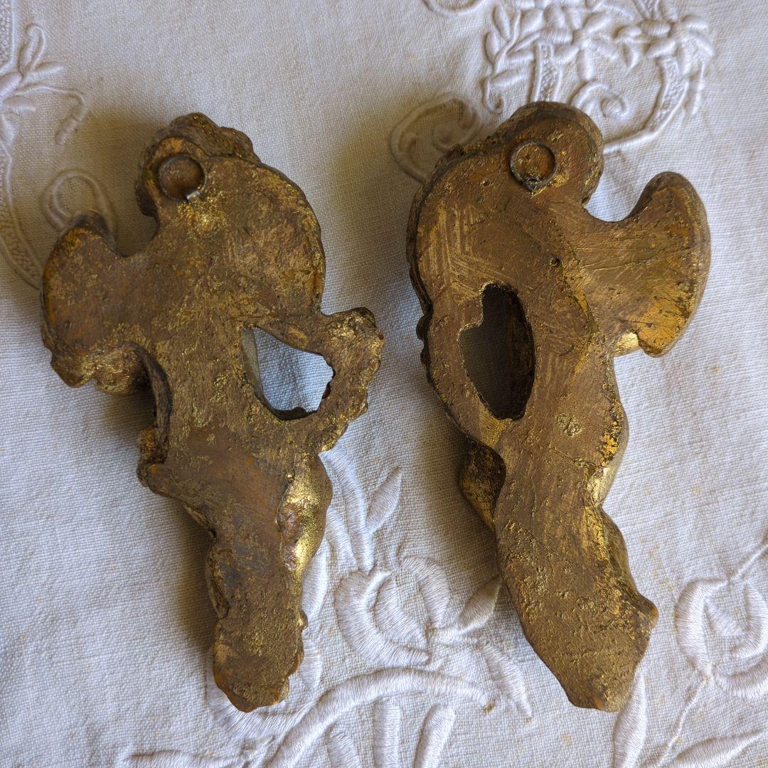 フランスアンティーク 壁飾り 天使 ペア 石膏