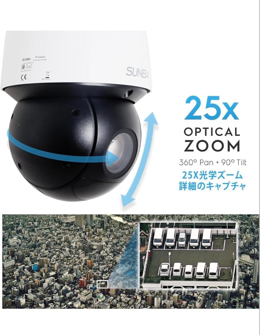 【SUNBA P525】Poe + 給電PTZ屋外カメラ