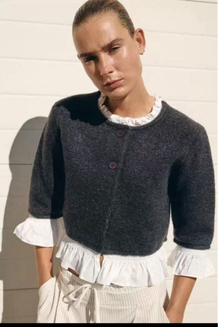 ZARAポプリンコンビニットジャケット ダークグレー　Mサイズ