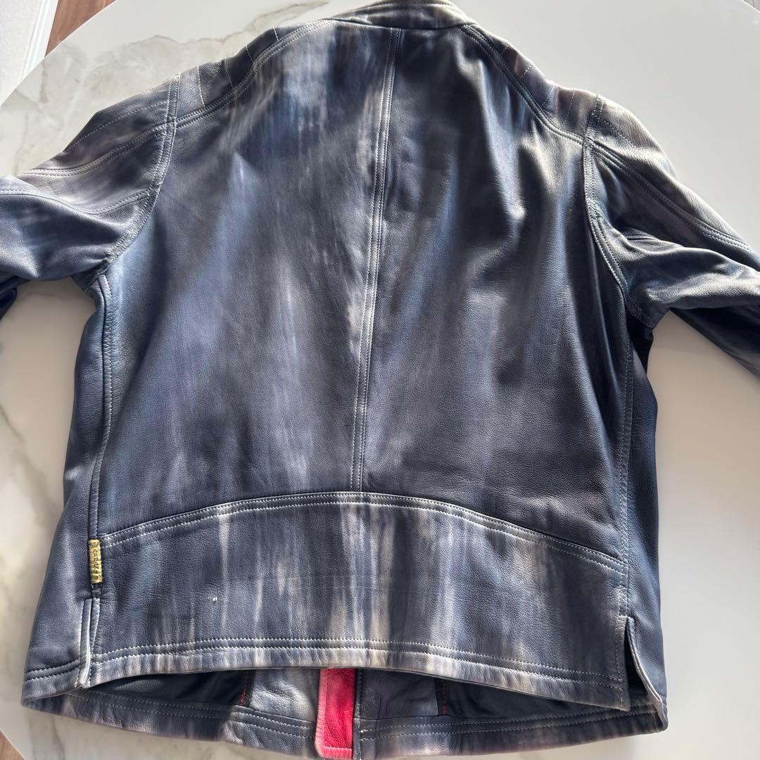 【希少/入手困難】アルマーニジーンズ　シングルライダース　レザー　ダメージ加工