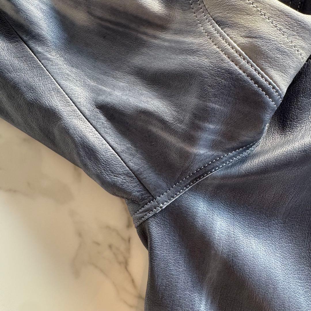 【希少/入手困難】アルマーニジーンズ　シングルライダース　レザー　ダメージ加工