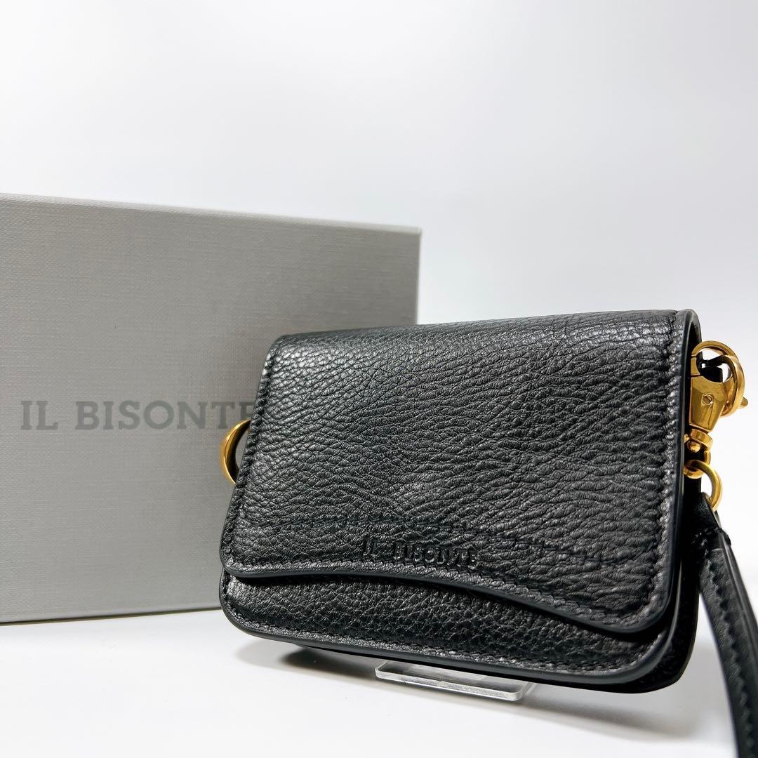 《極美品》イルビゾンテ レザーカードケース ミニ財布 ブラック 箱付き