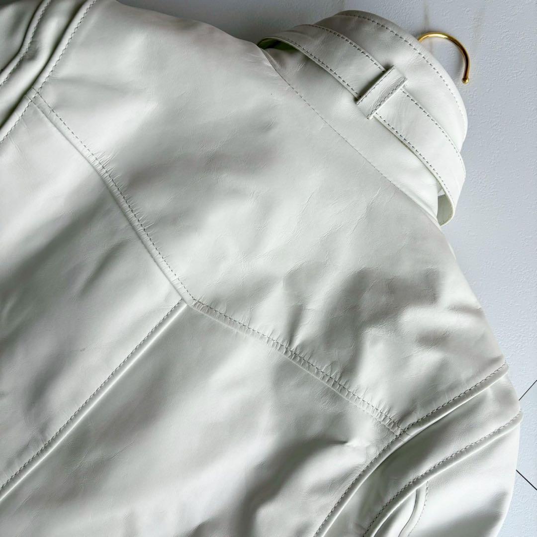 人気◆リューグーレザーズ シングル ライダース レザー ジャケット 白 Lサイズ