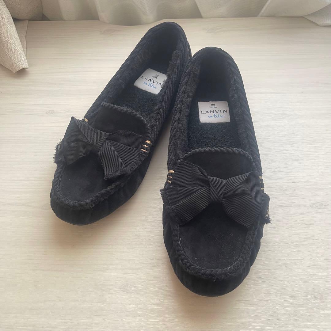【LANVIN en Bleu】リボンモカシン 24cm ブラック 【美品】