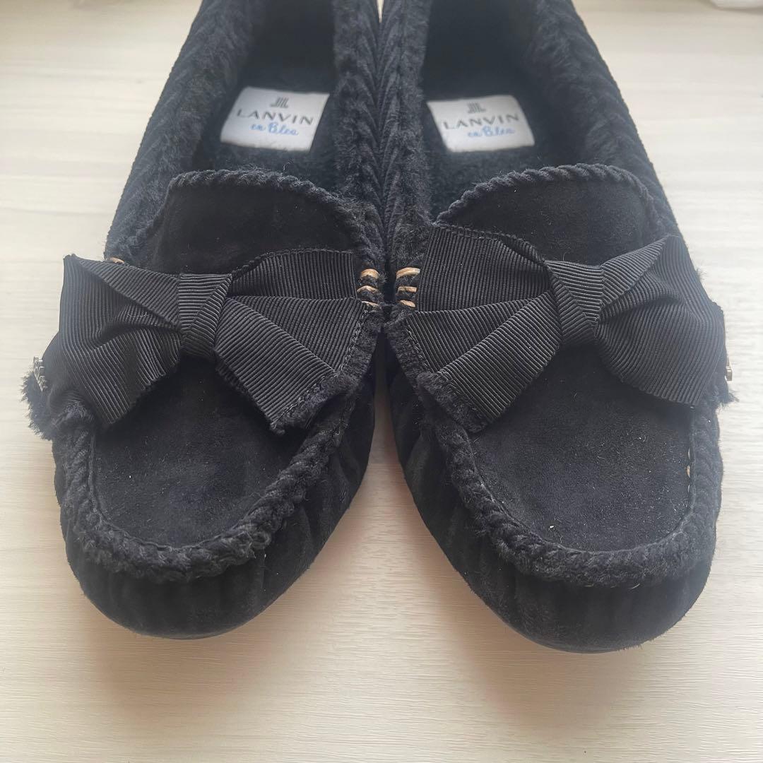 【LANVIN en Bleu】リボンモカシン 24cm ブラック 【美品】