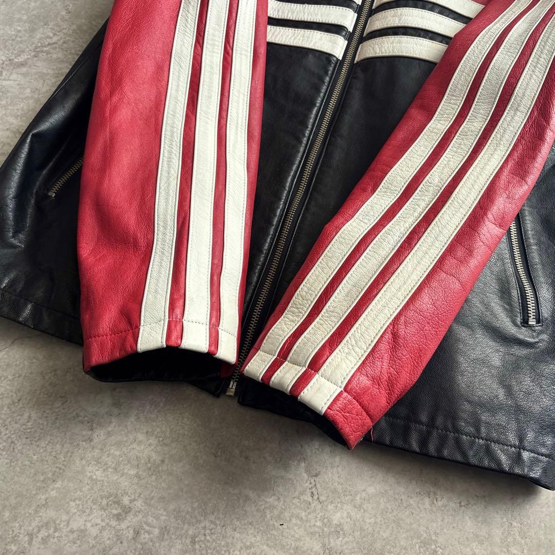 90's■adidas 【L】本革 羊革レザージャケット ライダース デサント製