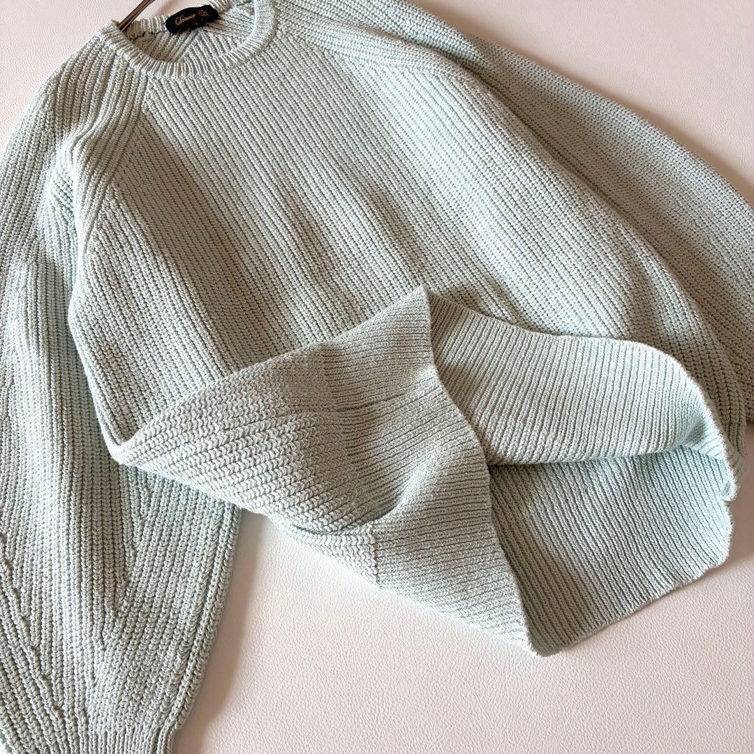 Drawer　クルーネックプルオーバーニット　7Gあぜ編み　コットンシルク