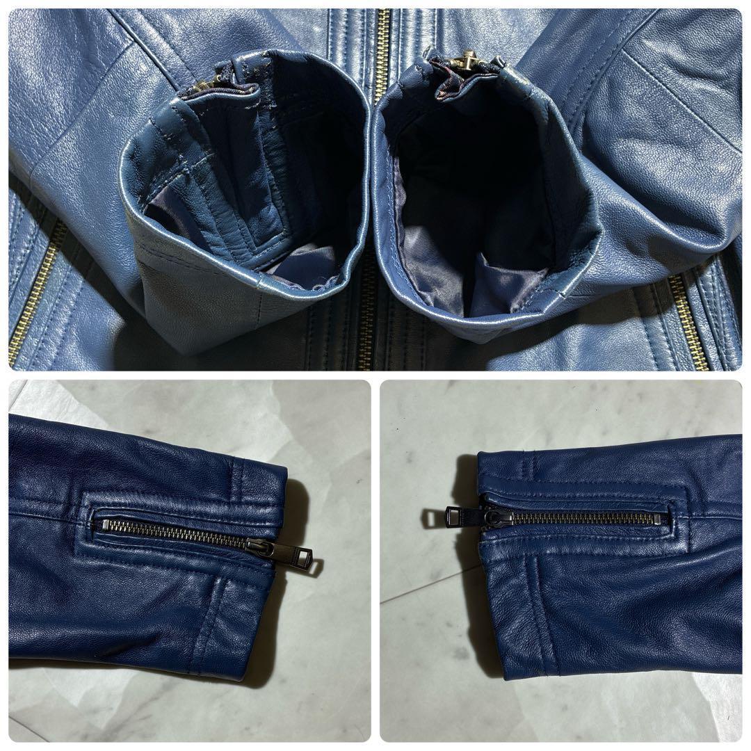 極美品　バーバリーブラックレーベル　ラムレザーレザー　ライダースジャケット　青