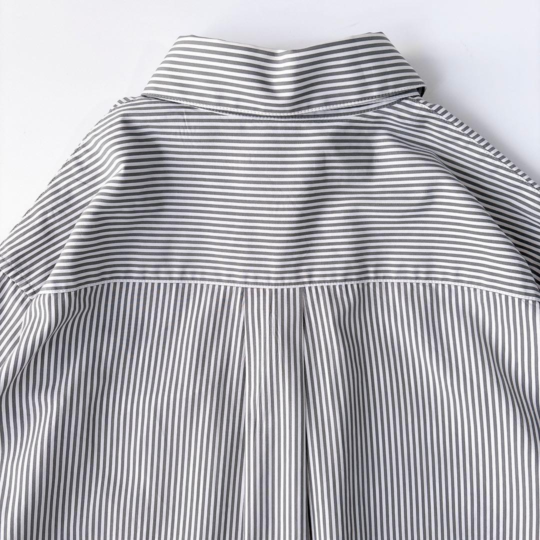 美品⁑エブール　2way ローガンコットンストライプシャツブラウス　グレー　38