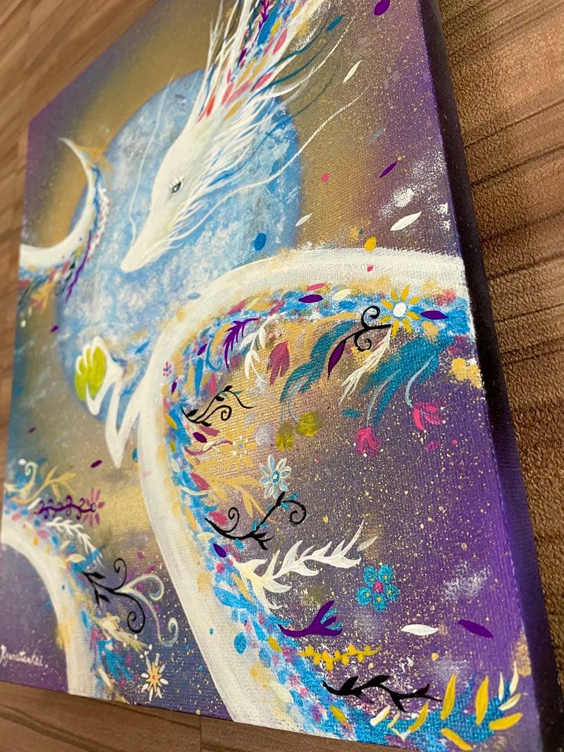 癒しの花龍 開運絵画 ヒーリングアート アクリル画 龍ノツカイ