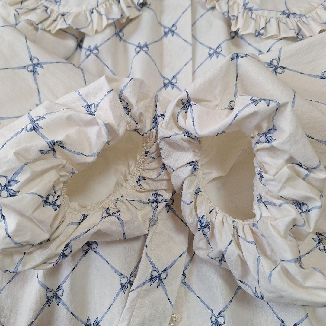 ダムソンマダー　ビッグカラーブラウス　ボリュームスリーブ　XL 相当　リボン柄