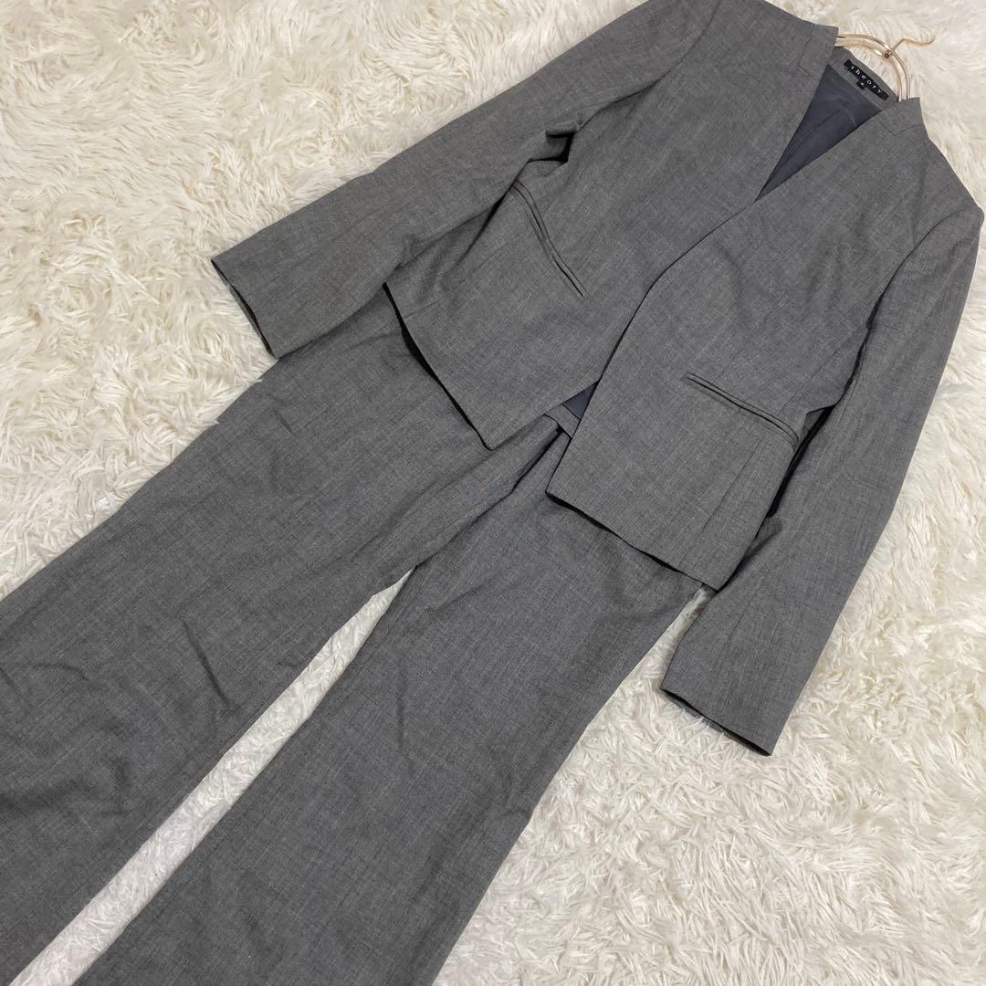theory セットアップ ノーカラースーツ グレー 2 オフィス フォーマル