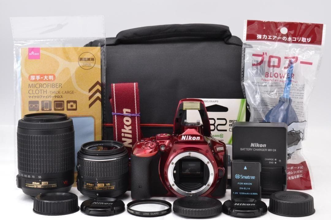 ニコン　Nikon D5500 希少RED ダブルズーム カメラバッグ付