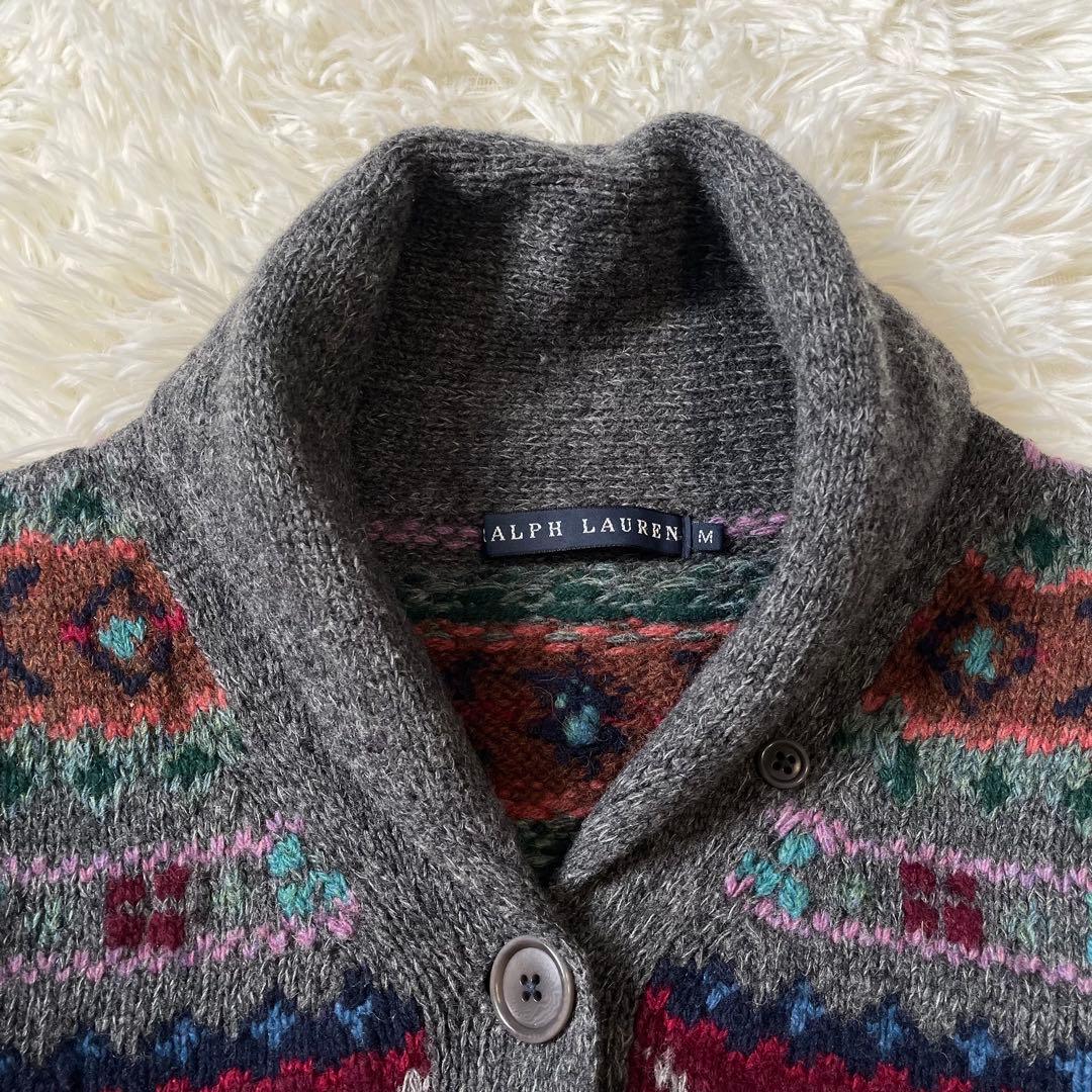 ラルフローレン カシミヤ混 ウール フェアアイル柄 ニット カーディガン M