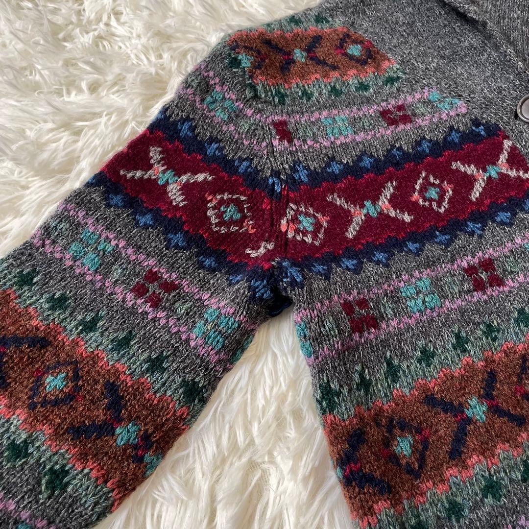 ラルフローレン カシミヤ混 ウール フェアアイル柄 ニット カーディガン M