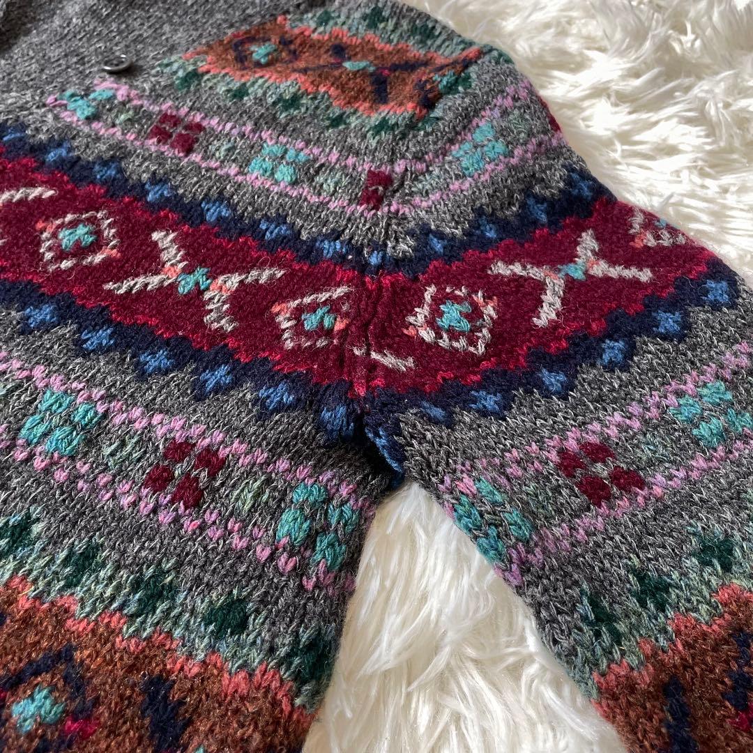 ラルフローレン カシミヤ混 ウール フェアアイル柄 ニット カーディガン M