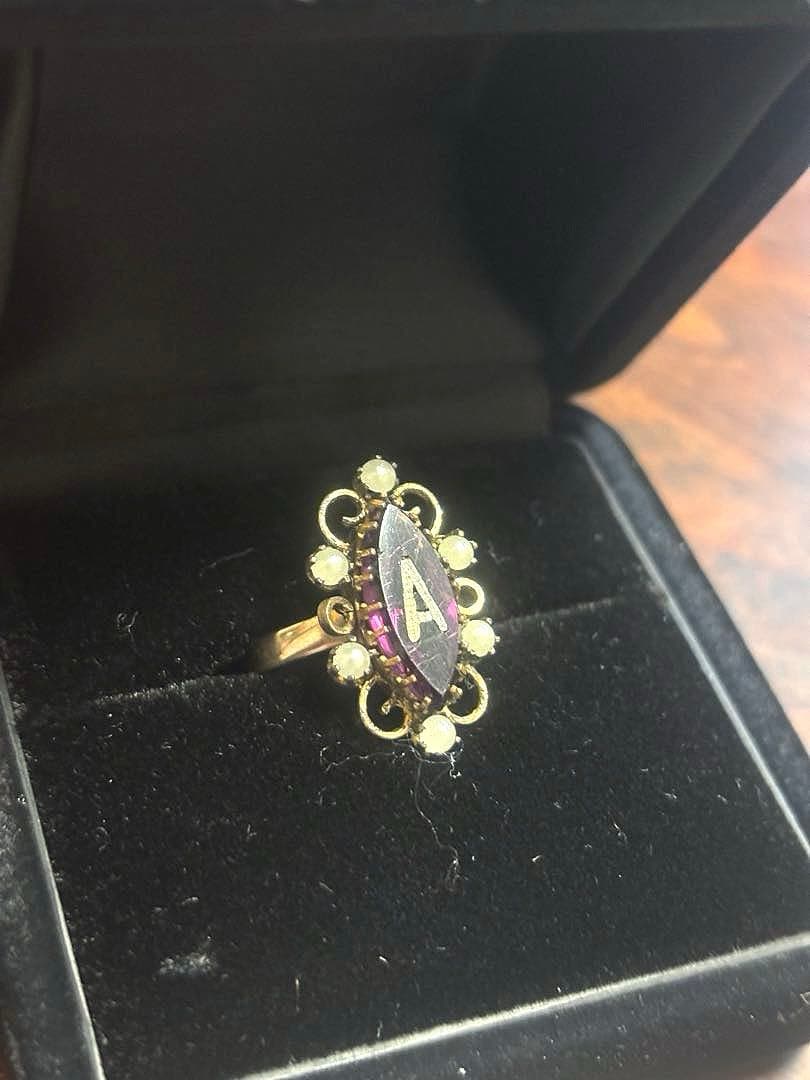 フランス アンティーク リング 指輪 ガラス パール パープル 鑑別書付き