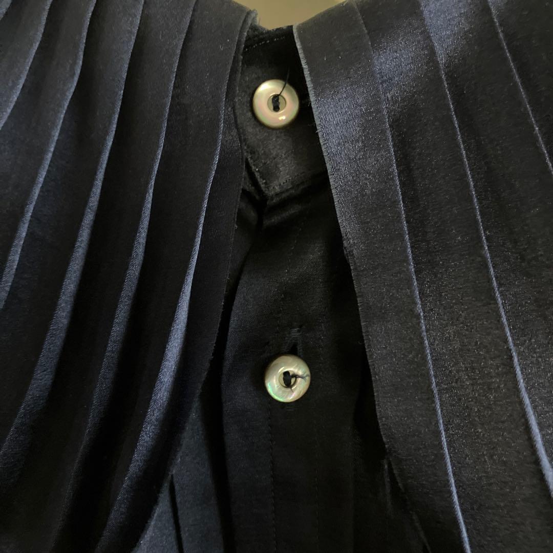 JUNMIKAMI コットンシルク　フリルシャツ　ネイビー