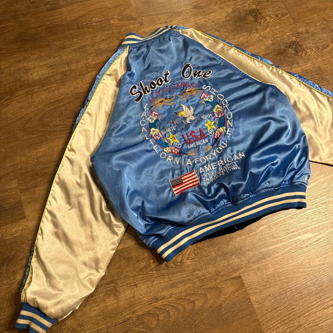 90s Shoot One 別珍　リバーシブル スカジャン サテン ベロア M