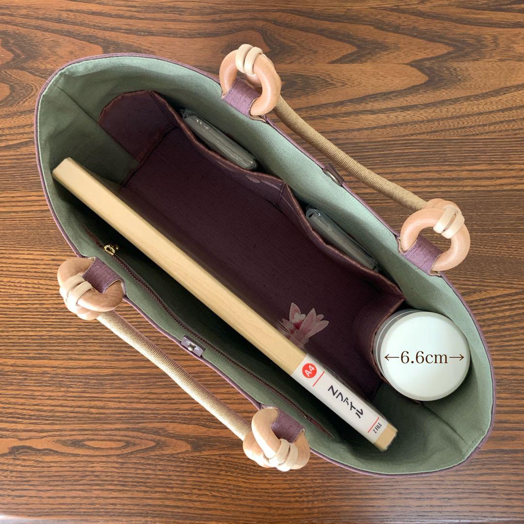 A4サイズ対応　紬　蘭のお花　リメイク　リネンコードハンドルバッグ