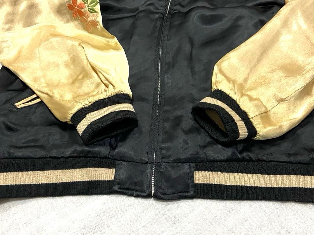 90sビンテージ 花旅楽団 両面刺繍 リバーシブル スカジャンL 髑髏 桜 野晒