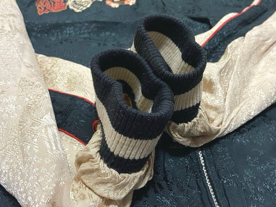 90sビンテージ 花旅楽団 両面刺繍 リバーシブル スカジャンL 髑髏 桜 野晒