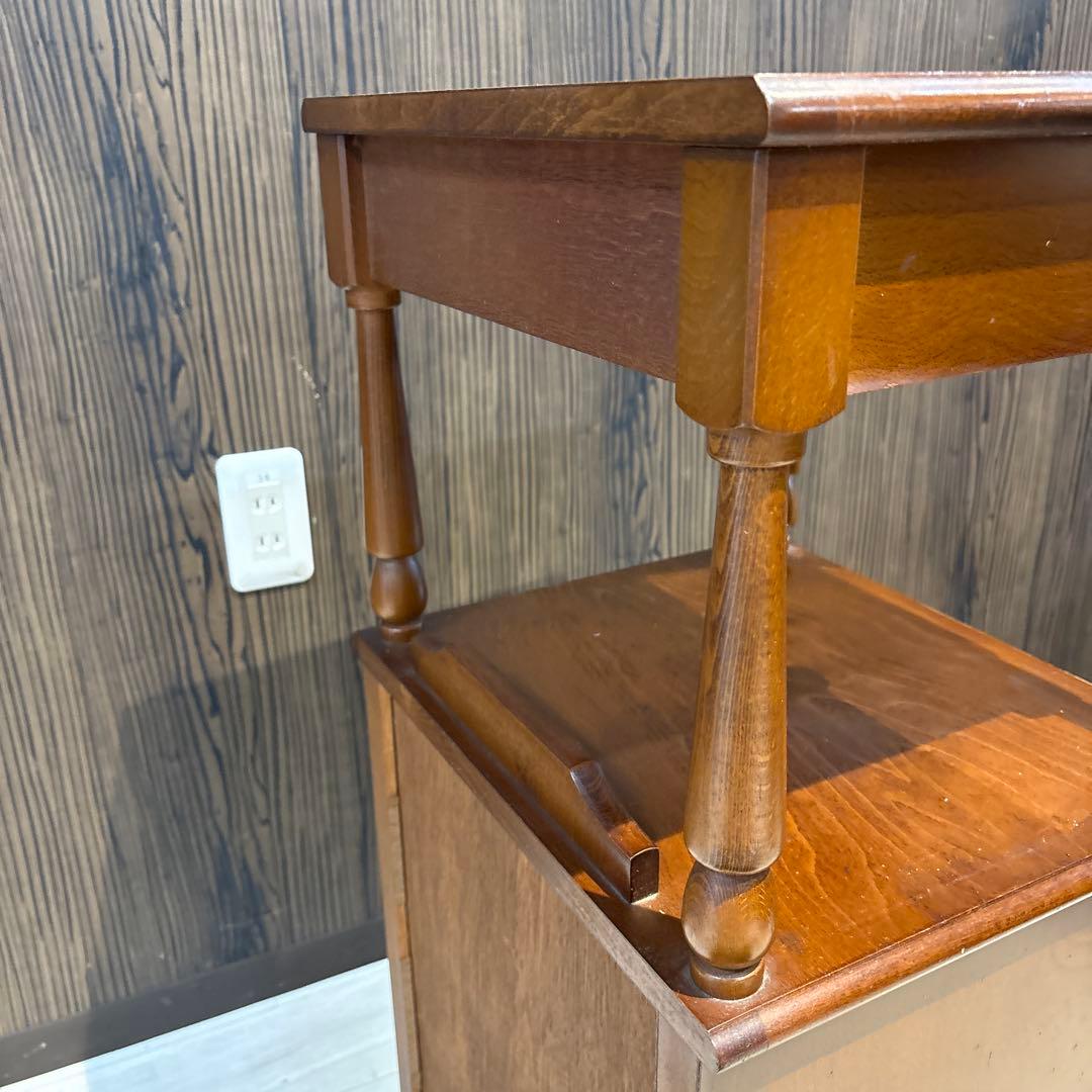 木製電話台 引き出し付き ブラウン