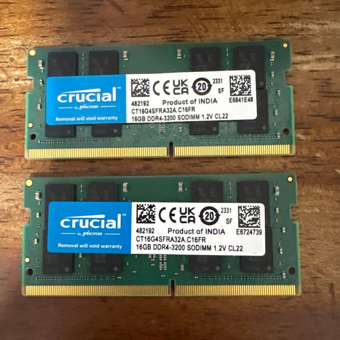 Crucial 16GB×2枚＝ 32GBノート用メモリDDR4 3200MHz