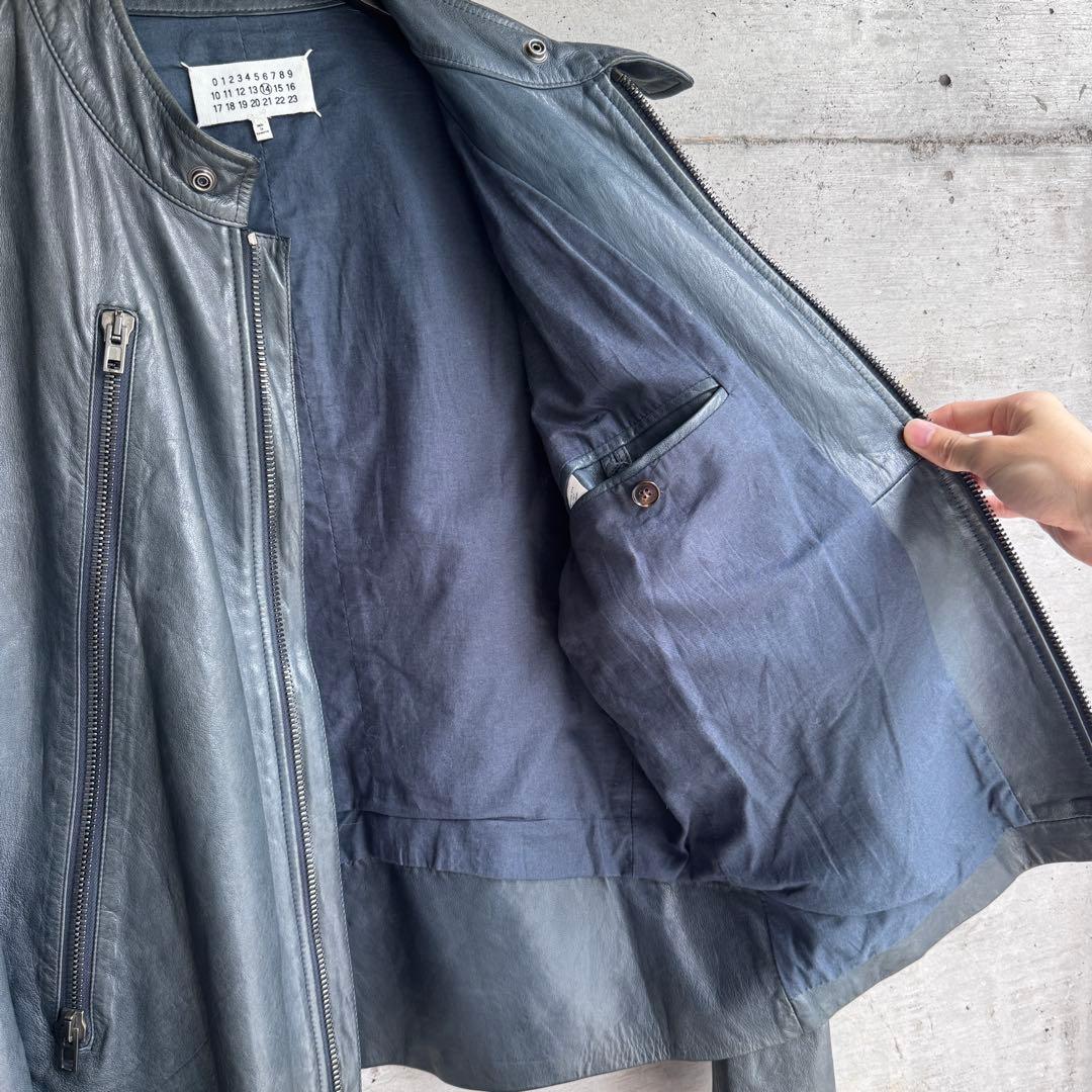 Maison Margiela 八の字ライダース 羊革レザー 青墨黒色